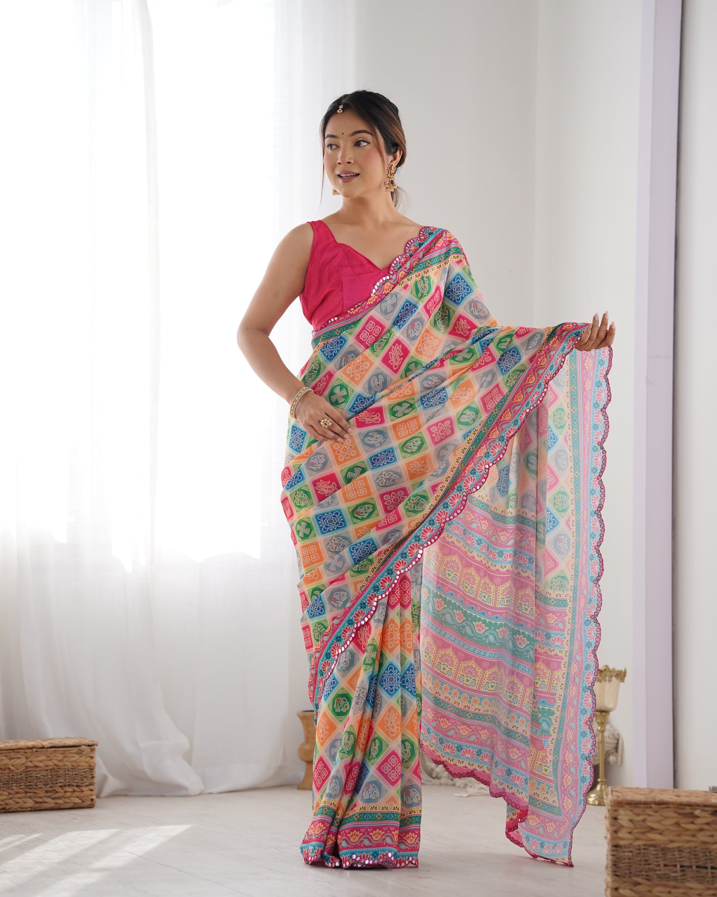 Heavy Chinnon  Saree With Unstitched Blouse DVS-20