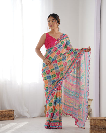 Heavy Chinnon  Saree With Unstitched Blouse DVS-20