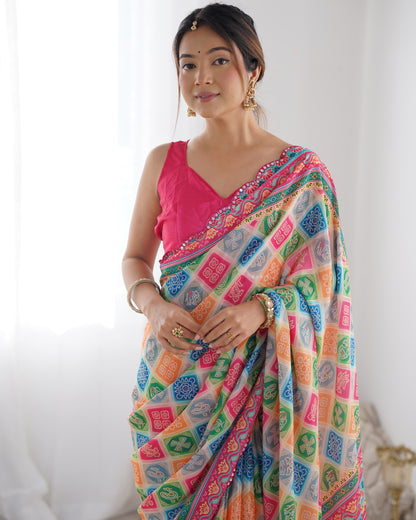 Heavy Chinnon  Saree With Unstitched Blouse DVS-20