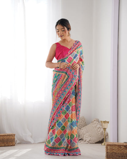 Heavy Chinnon  Saree With Unstitched Blouse DVS-20