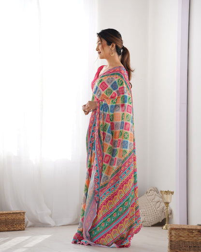 Heavy Chinnon  Saree With Unstitched Blouse DVS-20