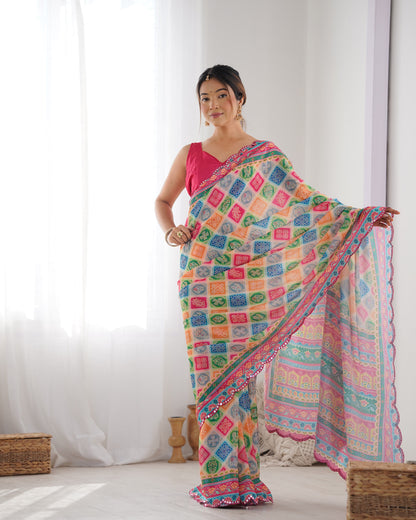 Heavy Chinnon  Saree With Unstitched Blouse DVS-20