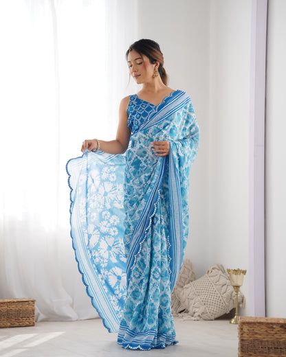 Heavy Chinnon  Saree With Unstitched Blouse DVS-21