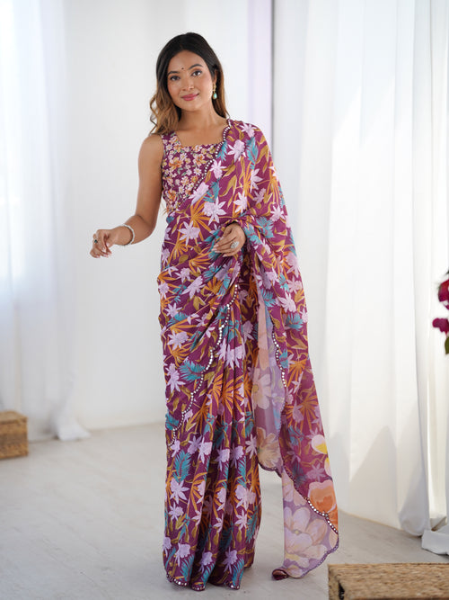 Heavy Chinnon  Saree With Unstitched Blouse DVS-26