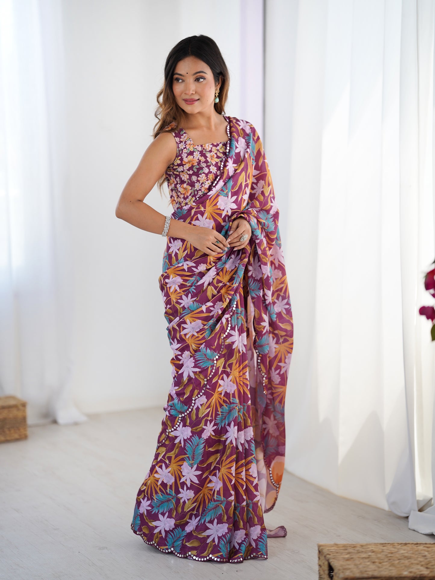 Heavy Chinnon  Saree With Unstitched Blouse DVS-26