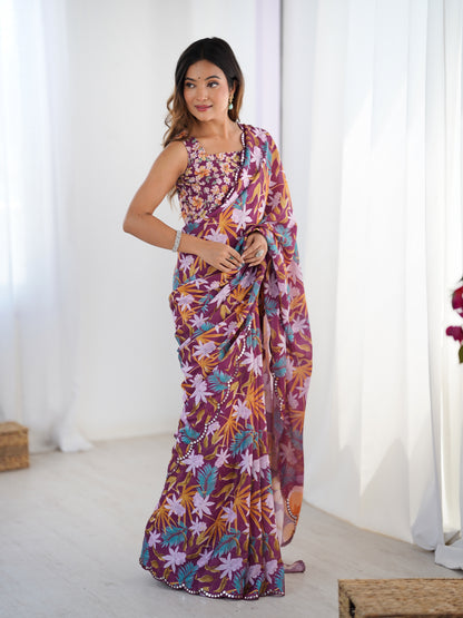 Heavy Chinnon  Saree With Unstitched Blouse DVS-26