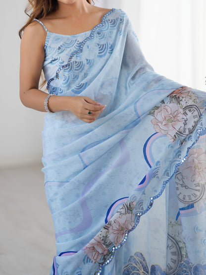 Heavy Chinnon  Saree With Unstitched Blouse DVS-27