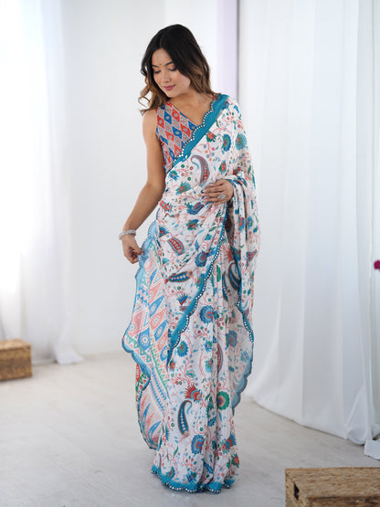 Heavy Chinnon  Saree With Unstitched Blouse DVS-28