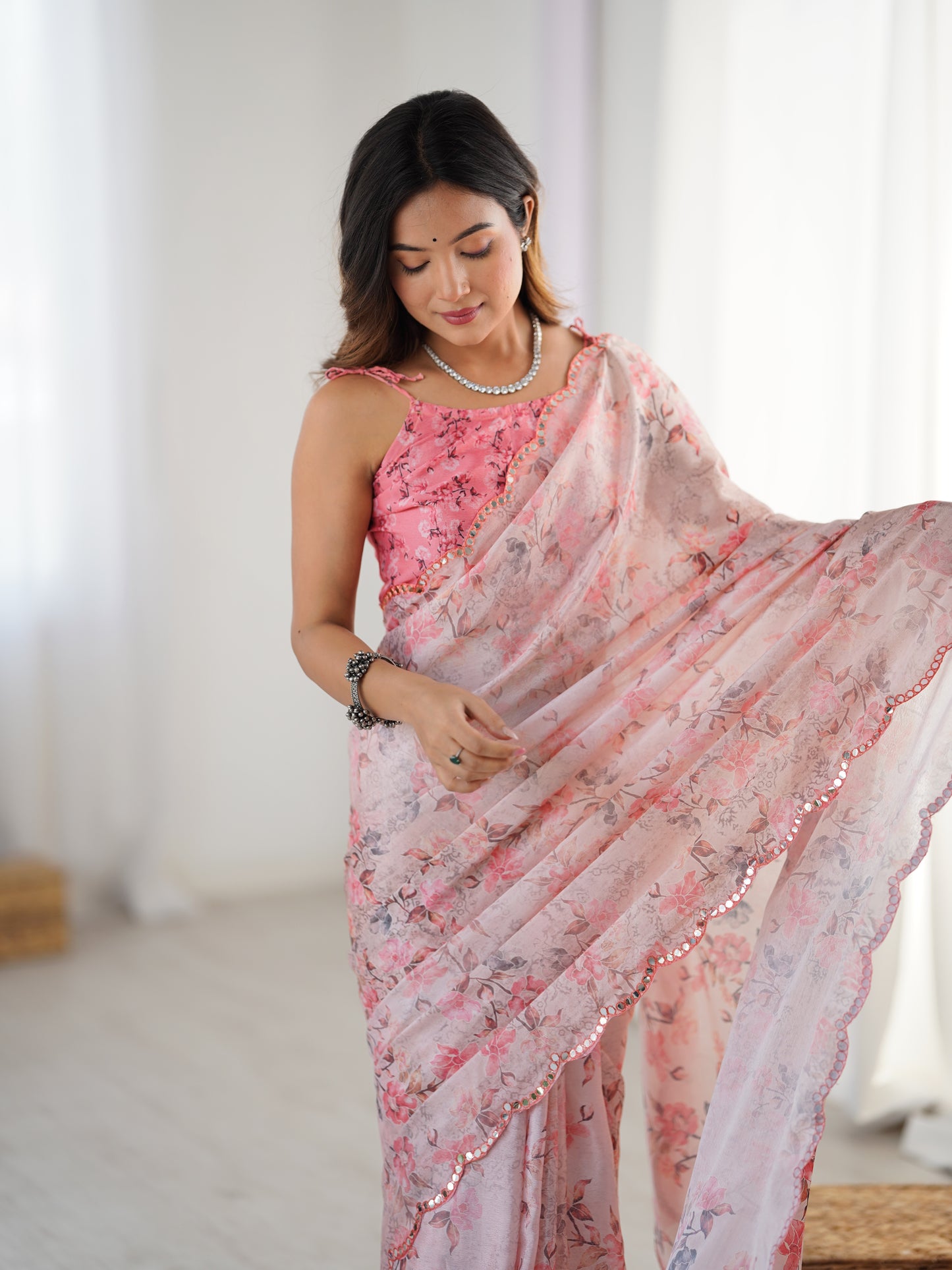 Heavy Chinnon  Saree With Unstitched Blouse DVS-29