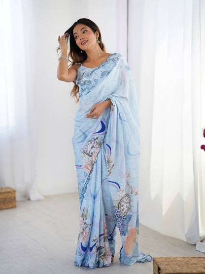 Heavy Chinnon  Saree With Unstitched Blouse DVS-32