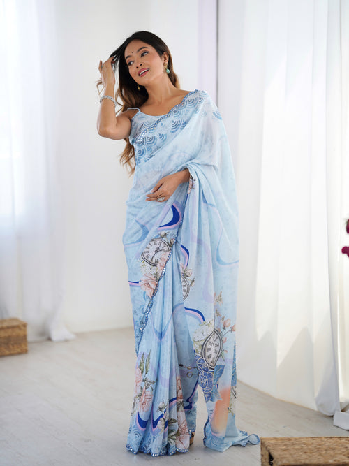 Heavy Chinnon  Saree With Unstitched Blouse DVS-32