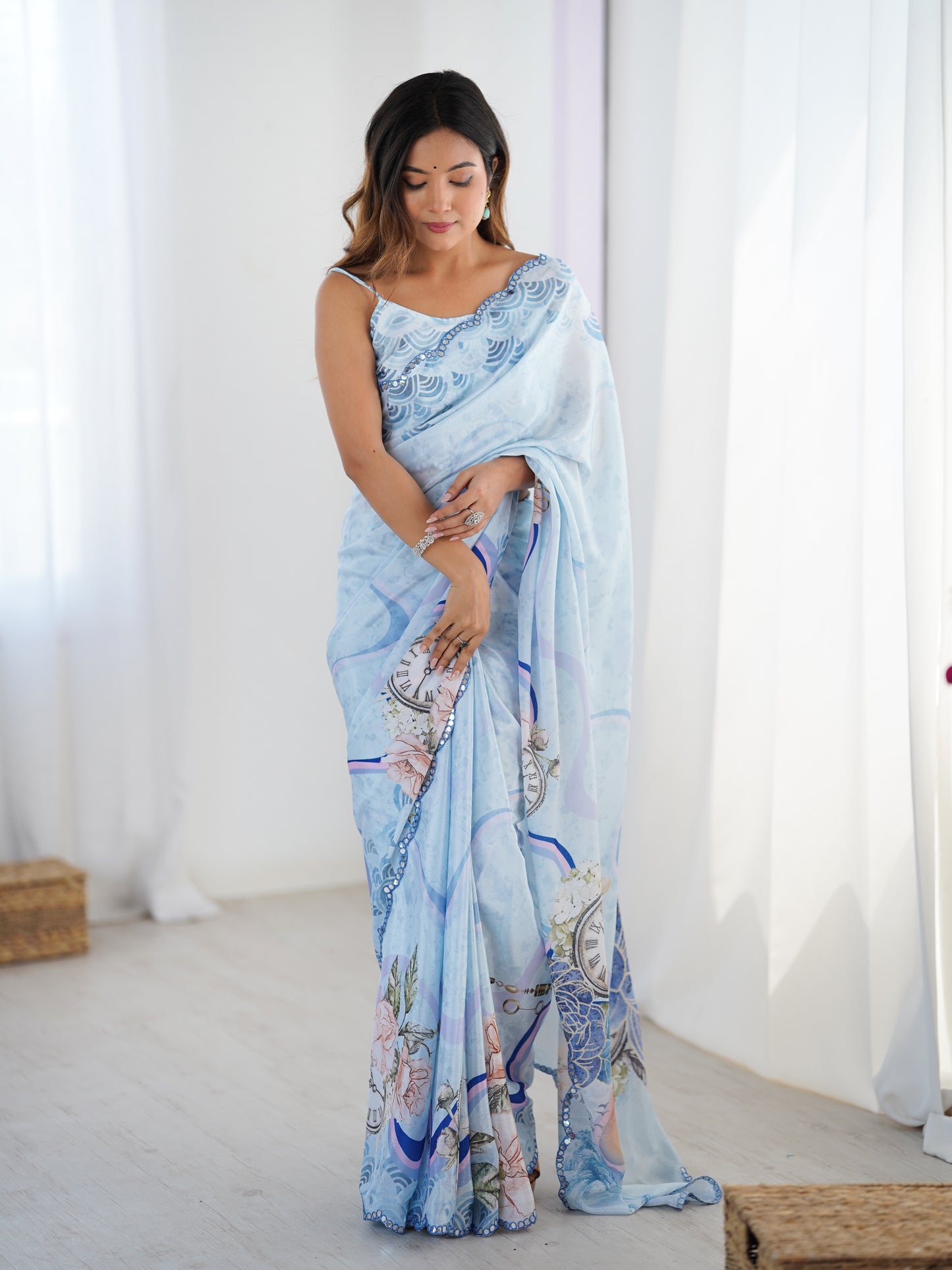 Heavy Chinnon  Saree With Unstitched Blouse DVS-32