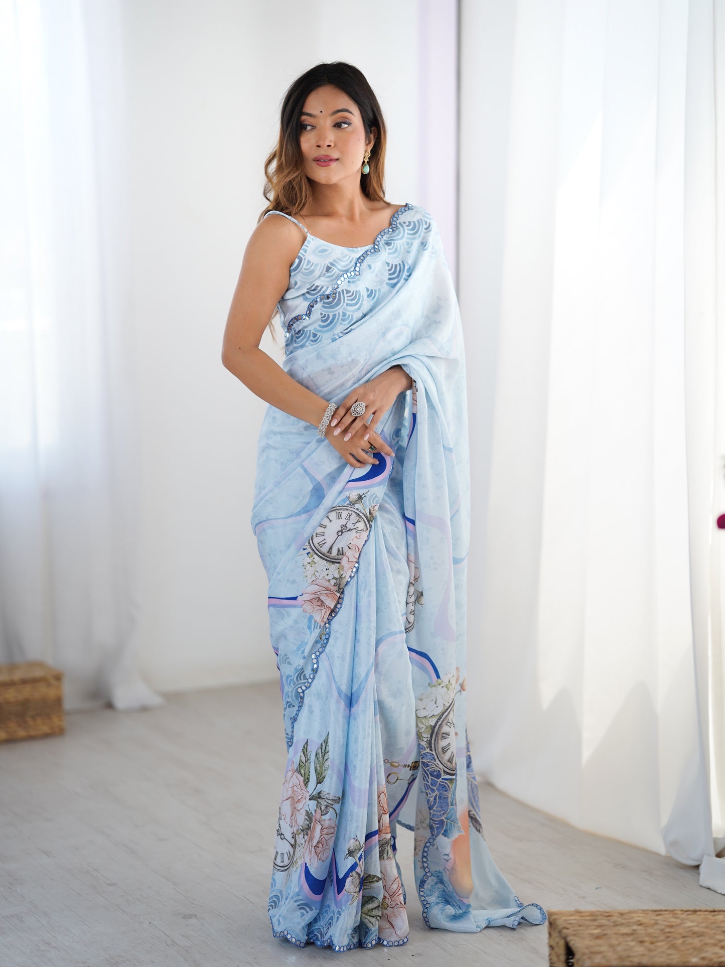 Heavy Chinnon  Saree With Unstitched Blouse DVS-32