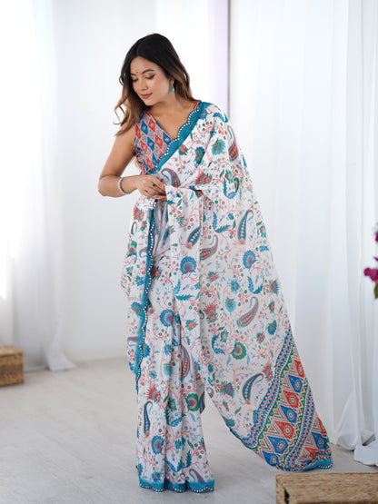 Heavy Chinnon  Saree With Unstitched Blouse DVS-33