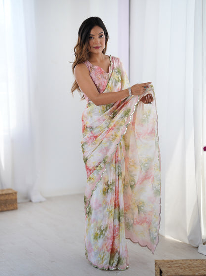 Heavy Chinnon  Saree With Unstitched Blouse DVS-34