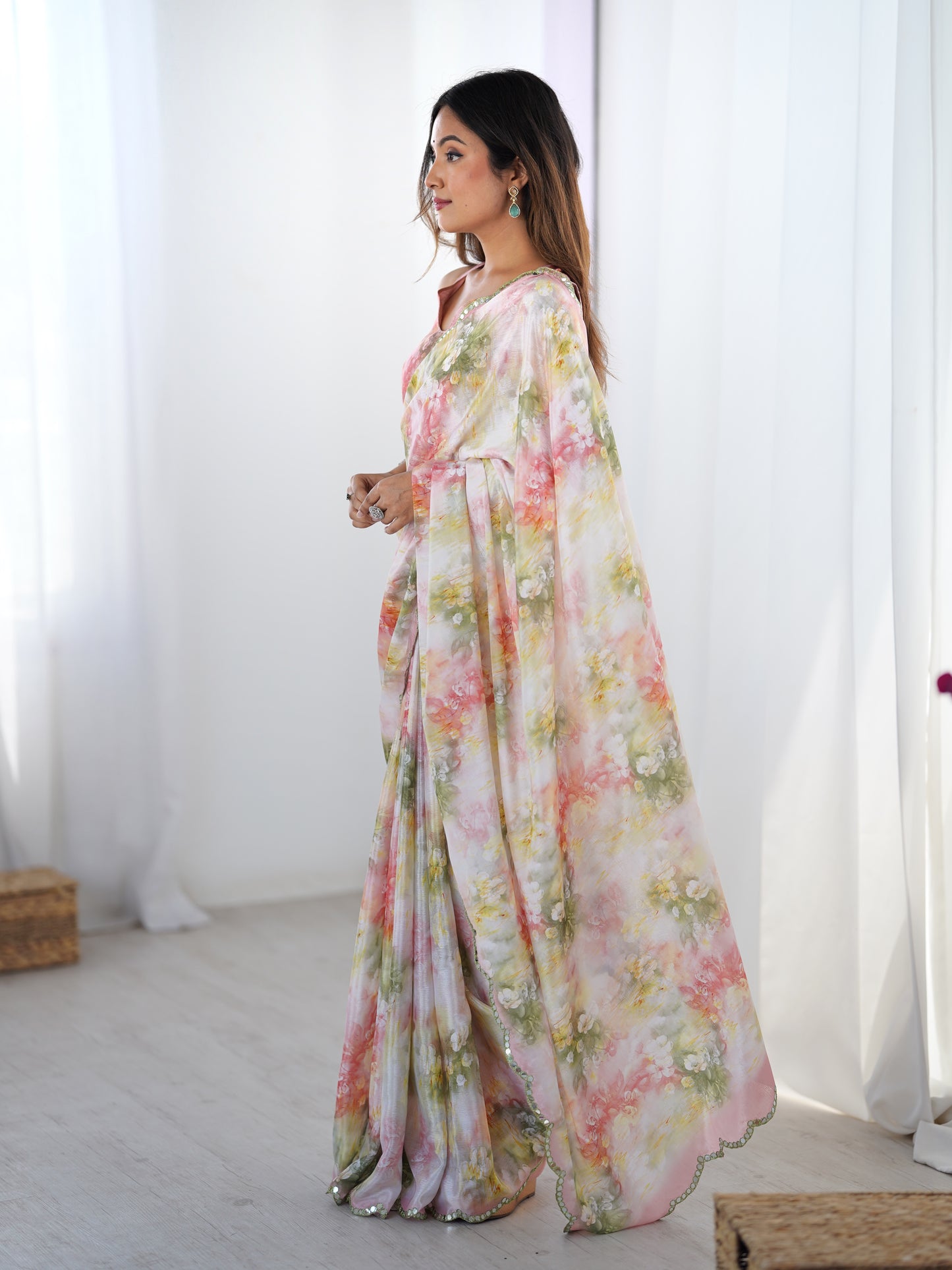 Heavy Chinnon  Saree With Unstitched Blouse DVS-34