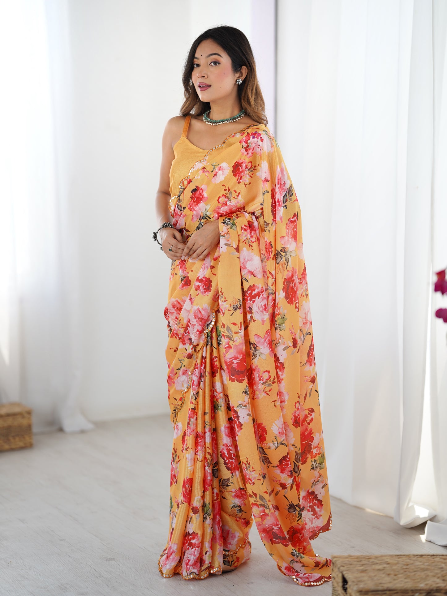 Heavy Chinnon  Saree With Unstitched Blouse DVS-35