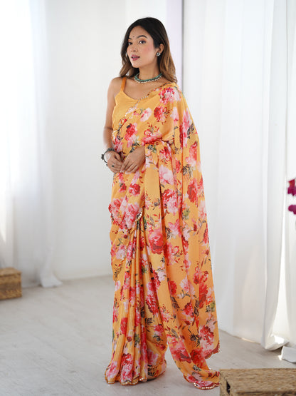 Heavy Chinnon  Saree With Unstitched Blouse DVS-35