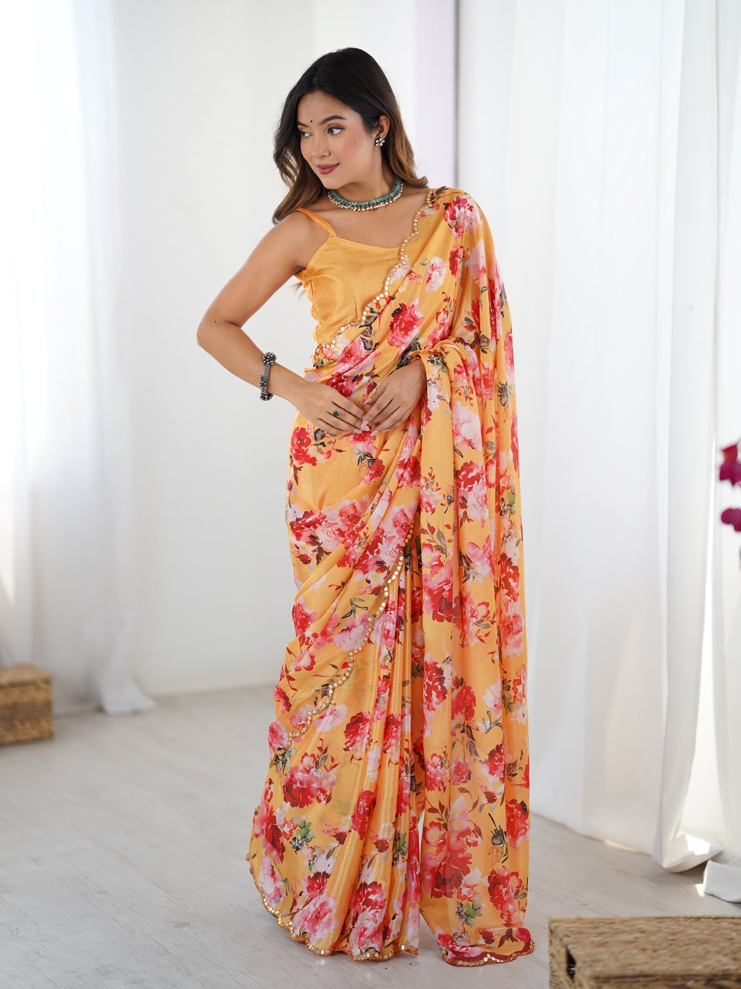 Heavy Chinnon  Saree With Unstitched Blouse DVS-35