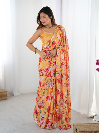 Heavy Chinnon  Saree With Unstitched Blouse DVS-35