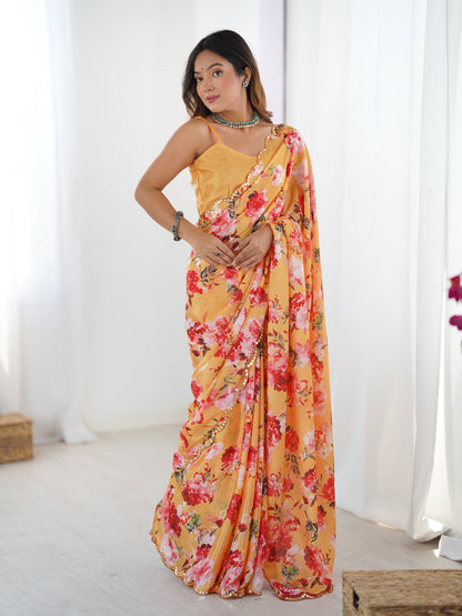 Heavy Chinnon  Saree With Unstitched Blouse DVS-35