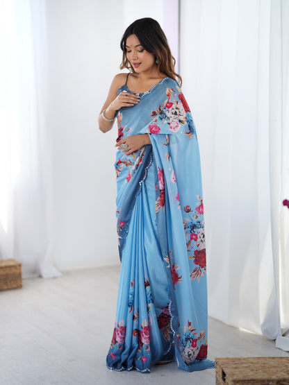 Heavy Chinnon  Saree With Unstitched Blouse DVS-36