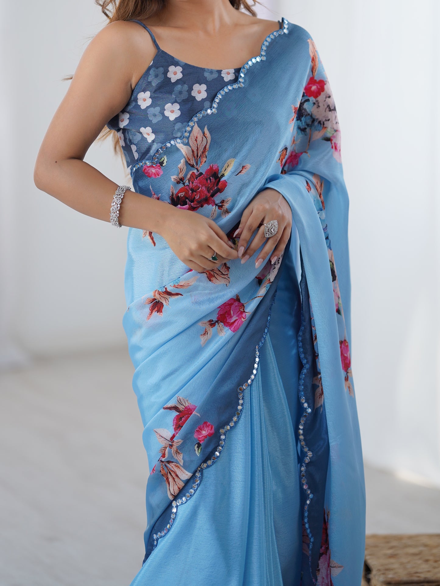 Heavy Chinnon  Saree With Unstitched Blouse DVS-36