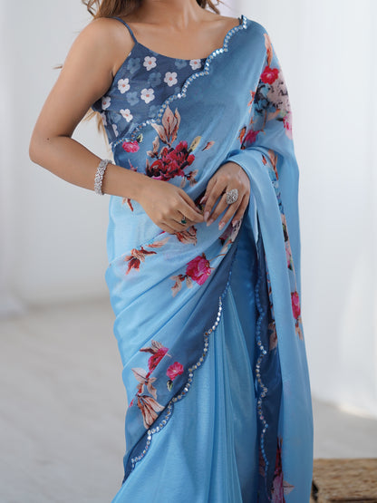 Heavy Chinnon  Saree With Unstitched Blouse DVS-36