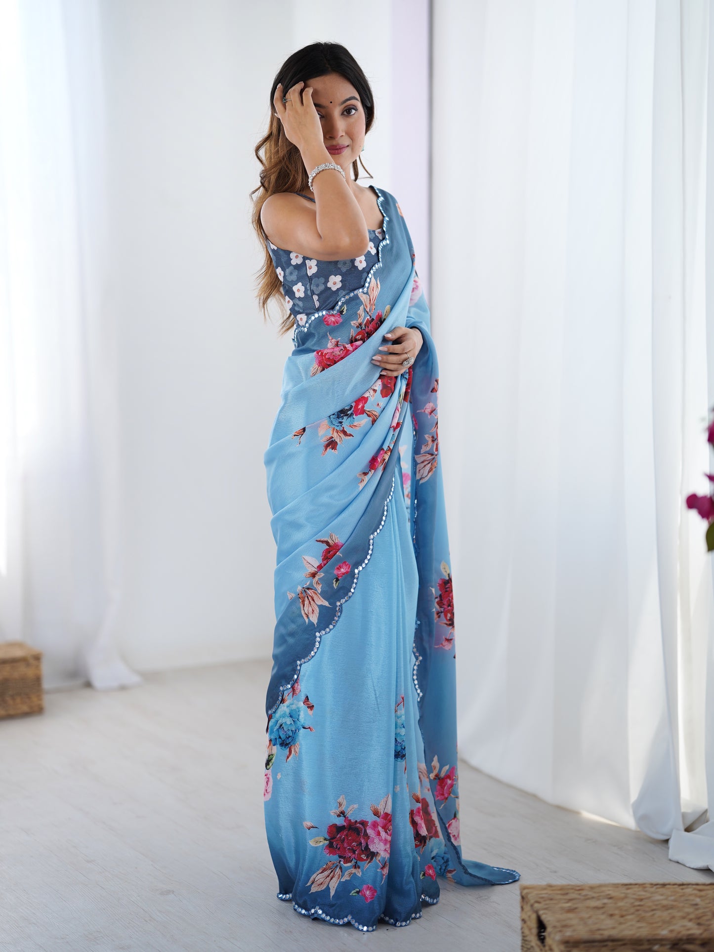 Heavy Chinnon  Saree With Unstitched Blouse DVS-36