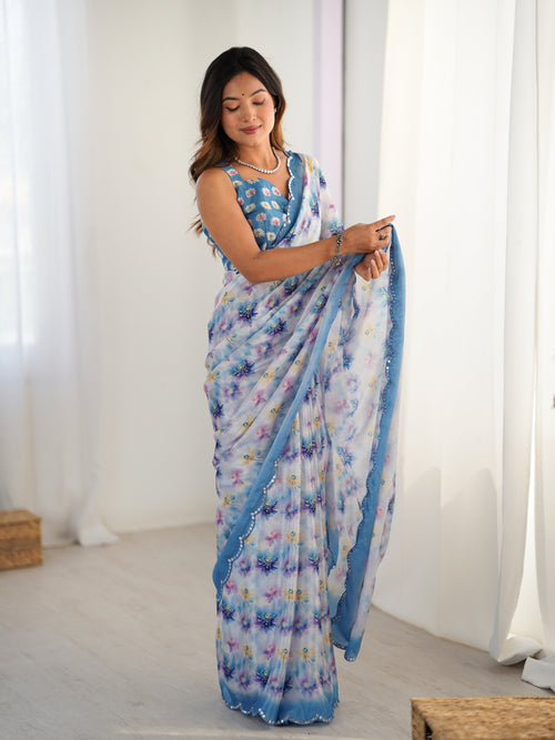 Heavy Chinnon  Saree With Unstitched Blouse DVS-37