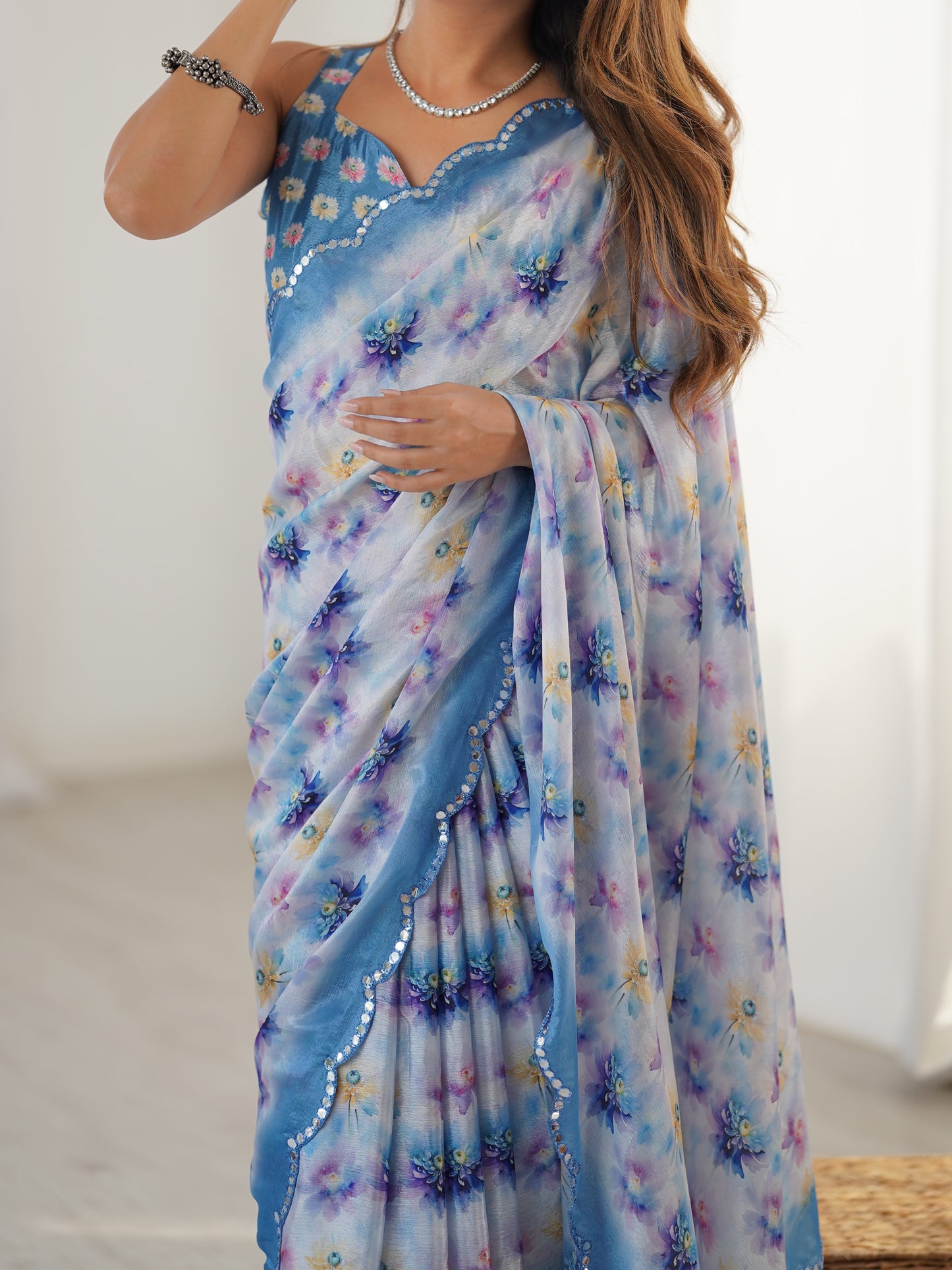 Heavy Chinnon  Saree With Unstitched Blouse DVS-37