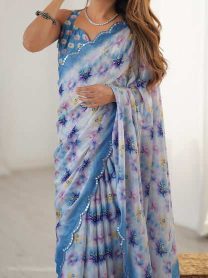 Heavy Chinnon  Saree With Unstitched Blouse DVS-37