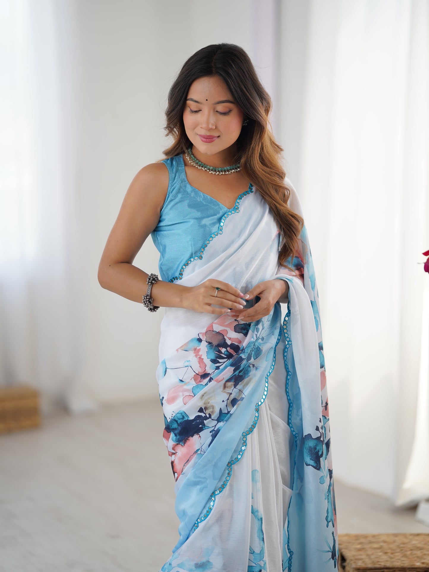 Heavy Chinnon  Saree With Unstitched Blouse DVS-38