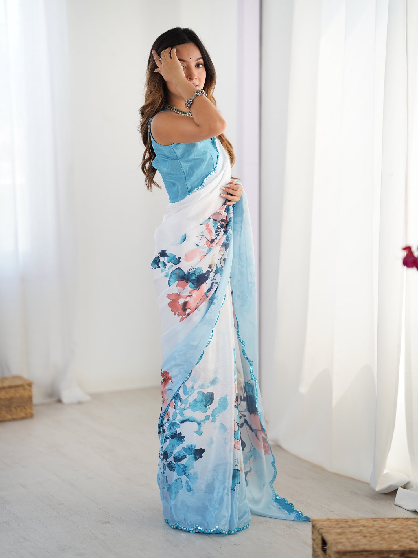 Heavy Chinnon  Saree With Unstitched Blouse DVS-38