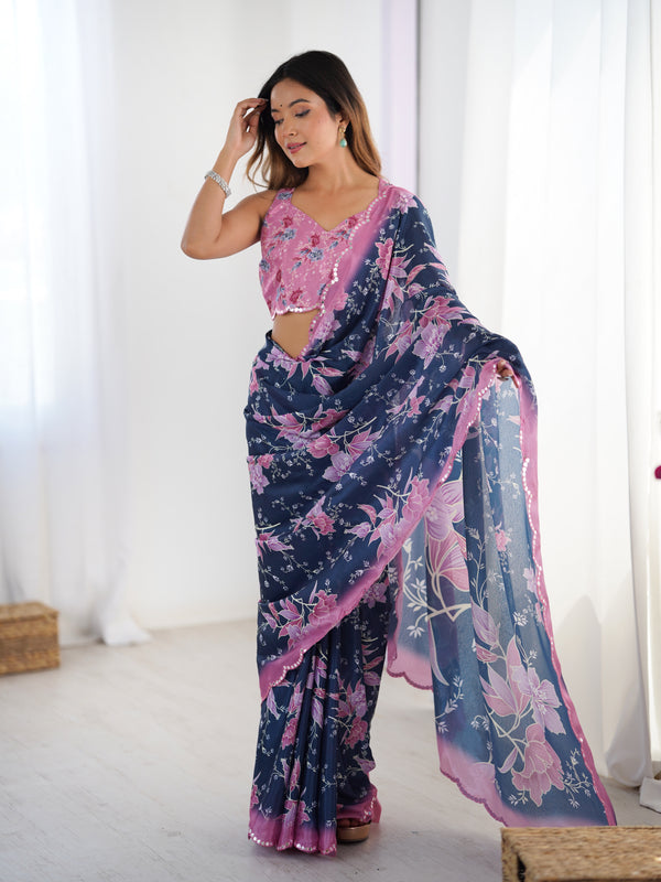 Heavy Chinnon  Saree With Unstitched Blouse DVS-39