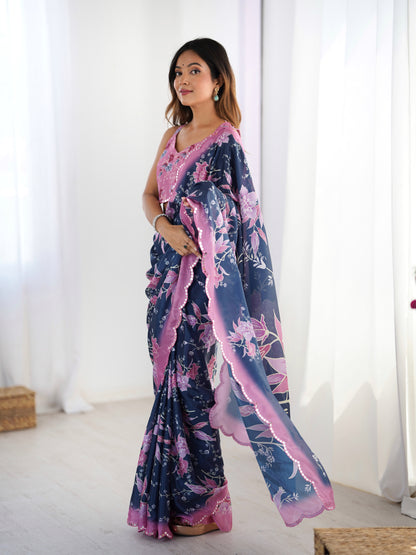 Heavy Chinnon  Saree With Unstitched Blouse DVS-39