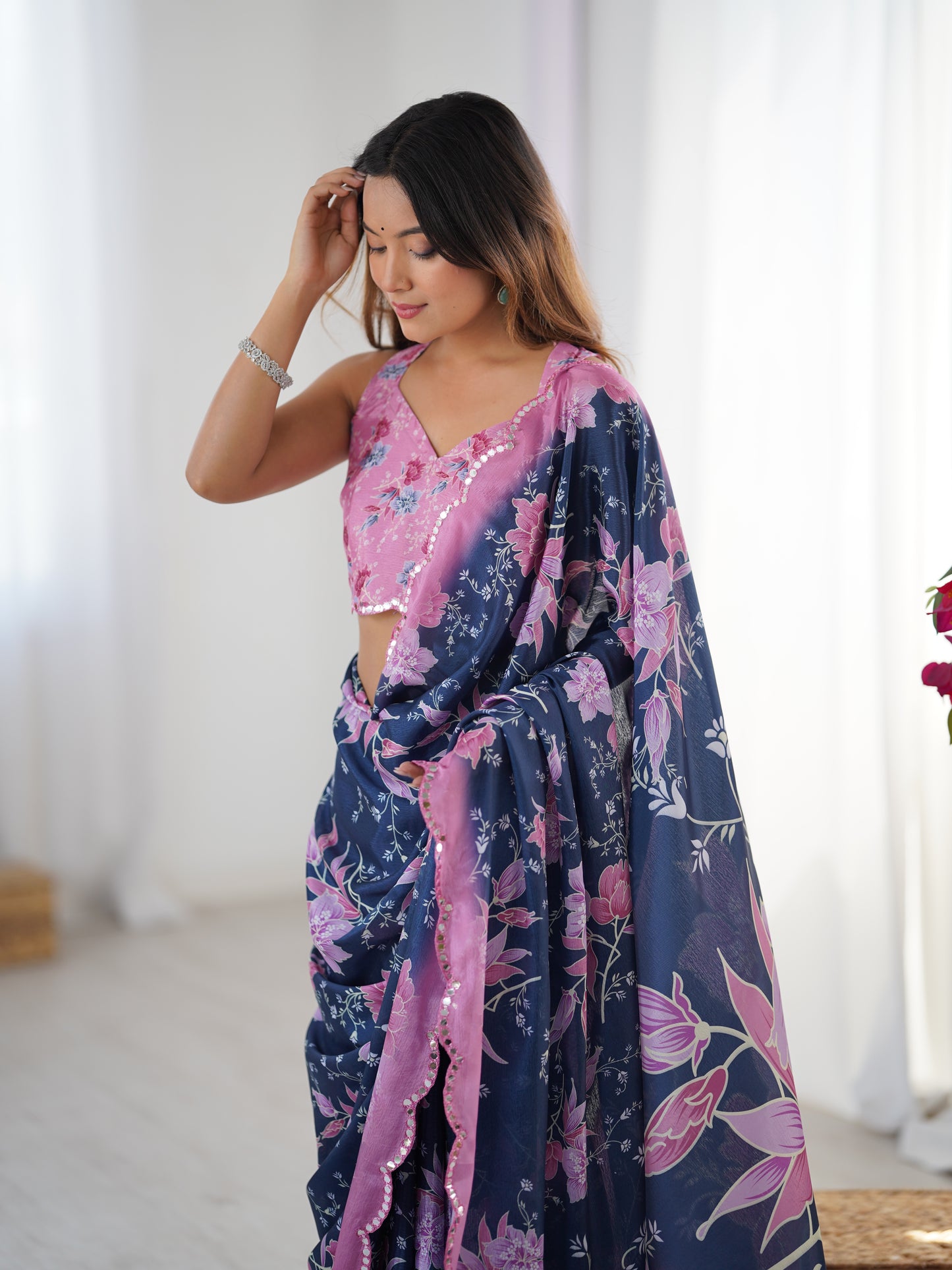 Heavy Chinnon  Saree With Unstitched Blouse DVS-39