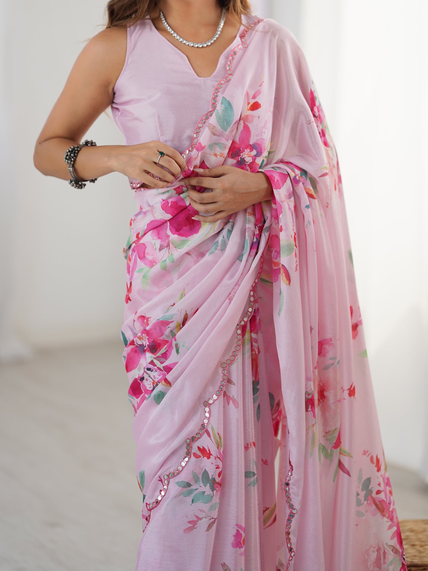 Heavy Chinnon  Saree With Unstitched Blouse DVS-40