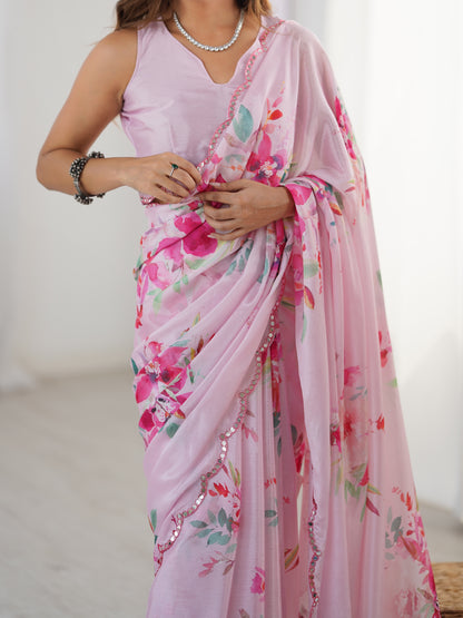 Heavy Chinnon  Saree With Unstitched Blouse DVS-40
