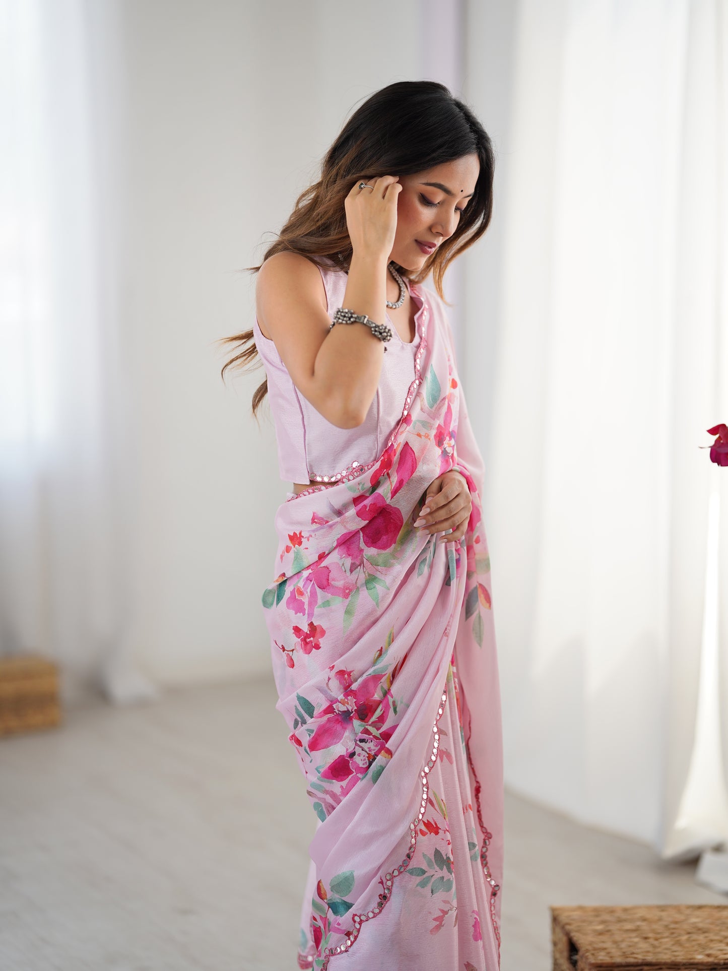 Heavy Chinnon  Saree With Unstitched Blouse DVS-40