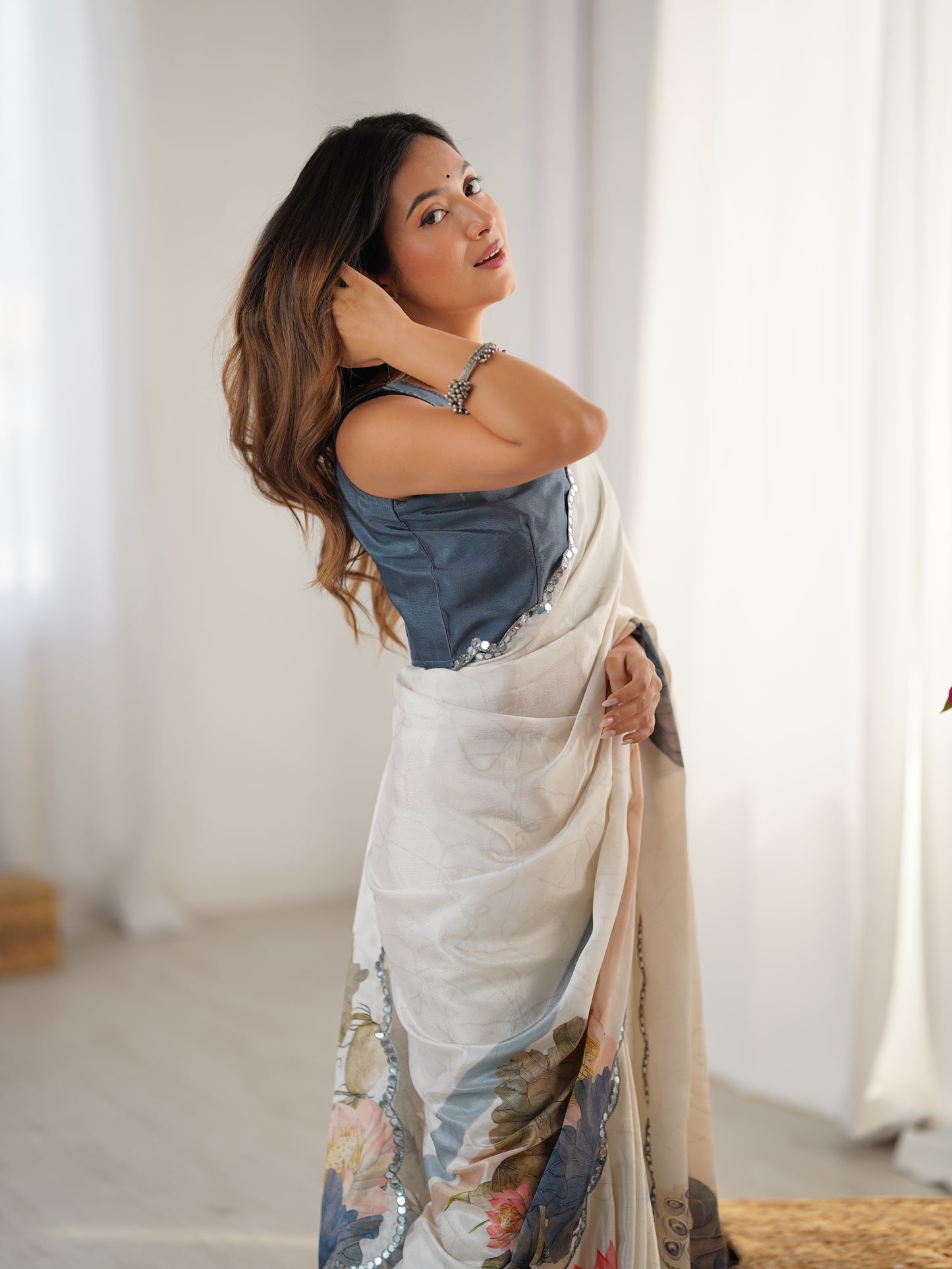 Heavy Chinnon  Saree With Unstitched Blouse DVS-41