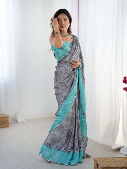 Heavy Chinnon  Saree With Unstitched Blouse DVS-42