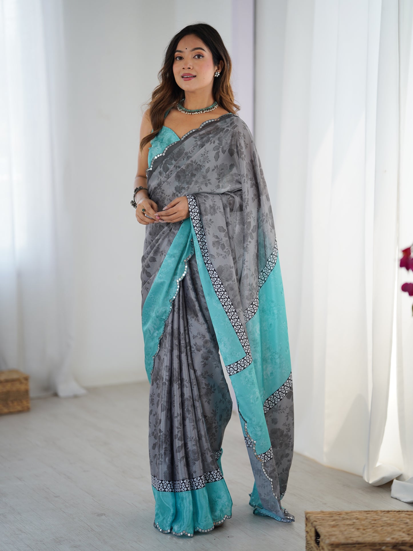 Heavy Chinnon  Saree With Unstitched Blouse DVS-42