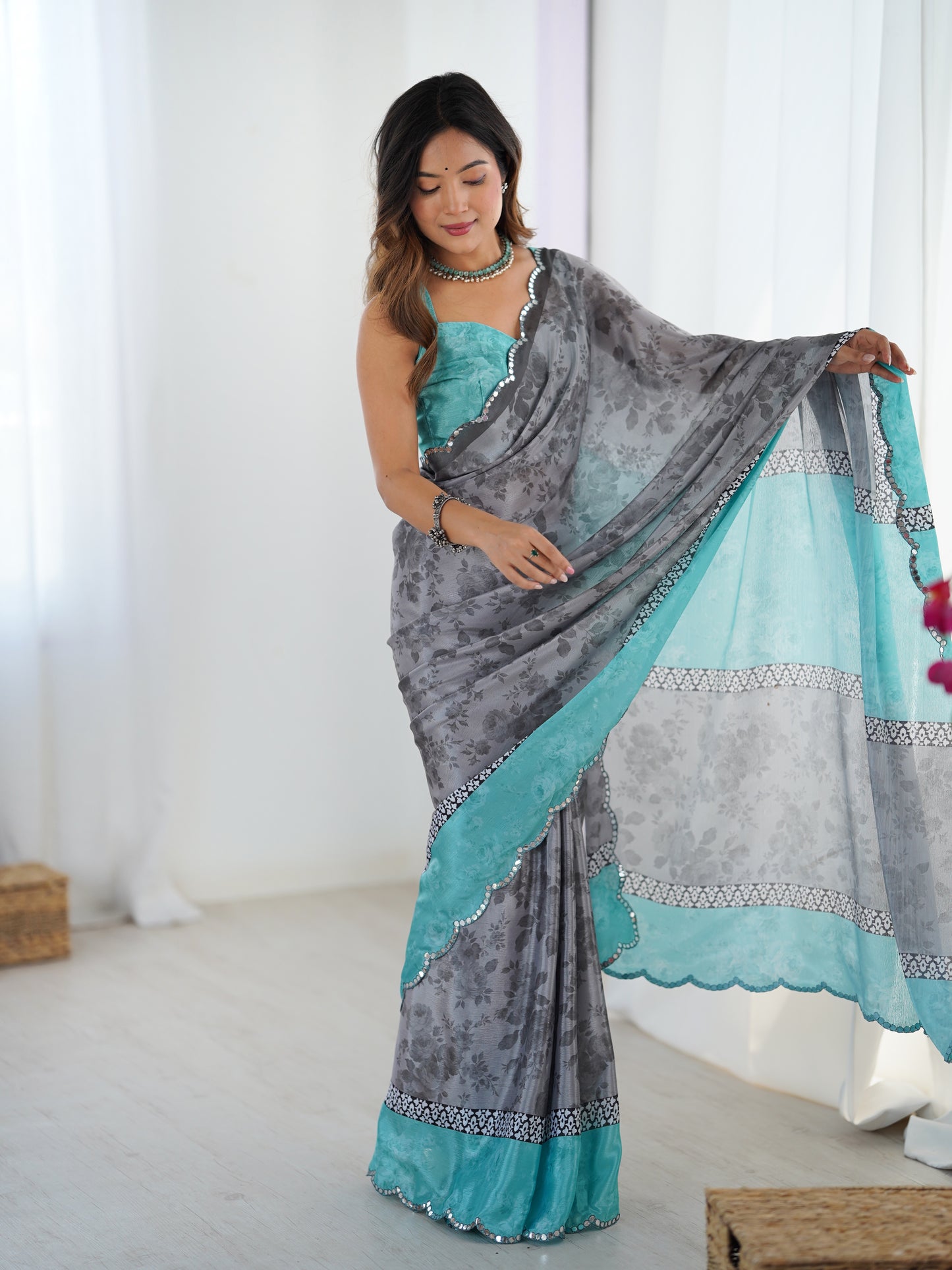 Heavy Chinnon  Saree With Unstitched Blouse DVS-42