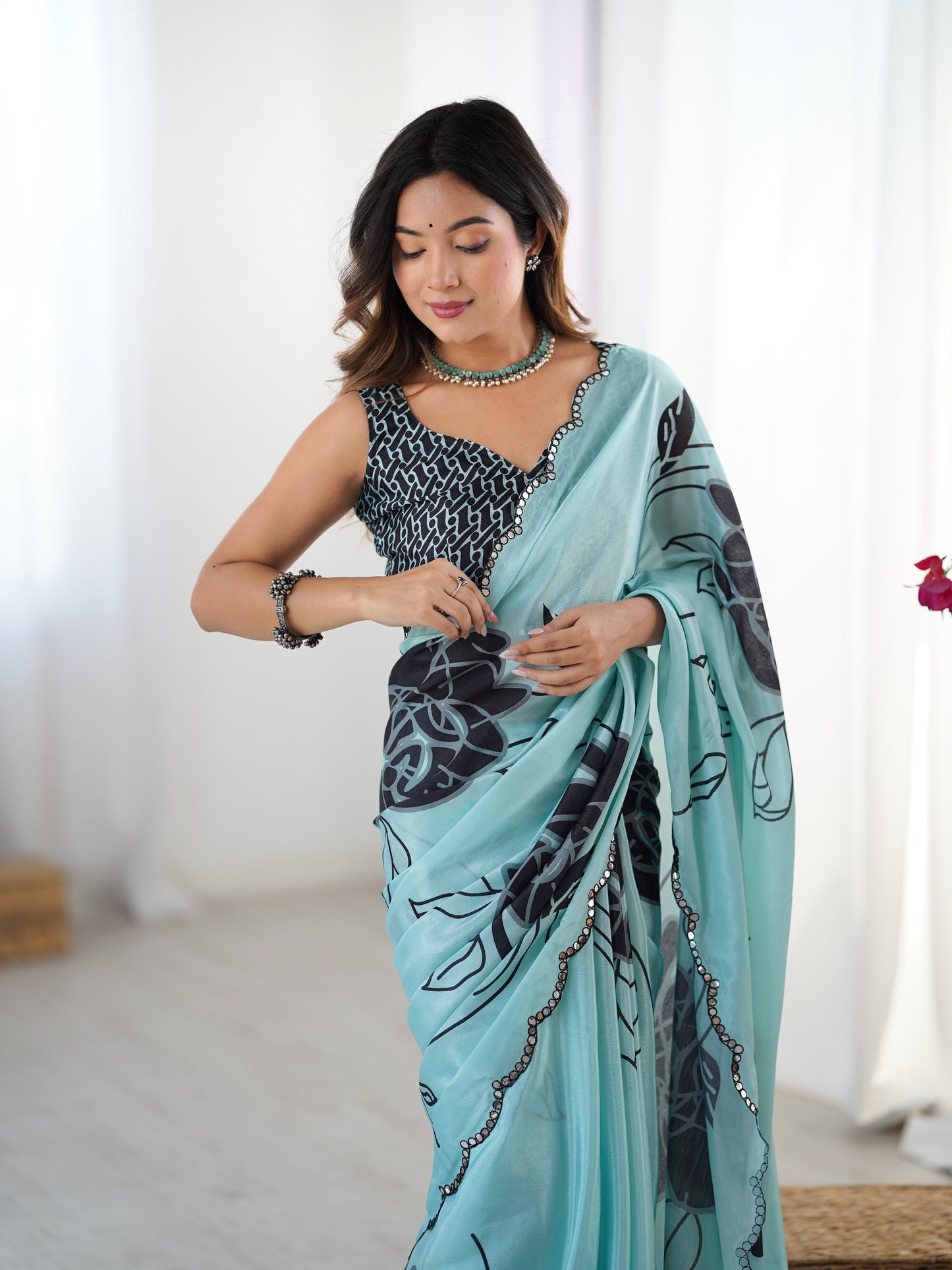 Heavy Chinnon  Saree With Unstitched Blouse DVS-43
