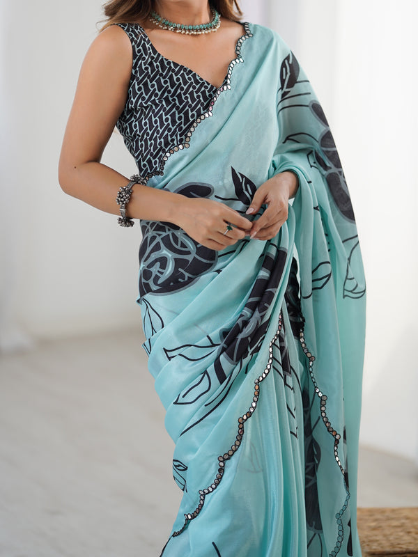 Heavy Chinnon  Saree With Unstitched Blouse DVS-43