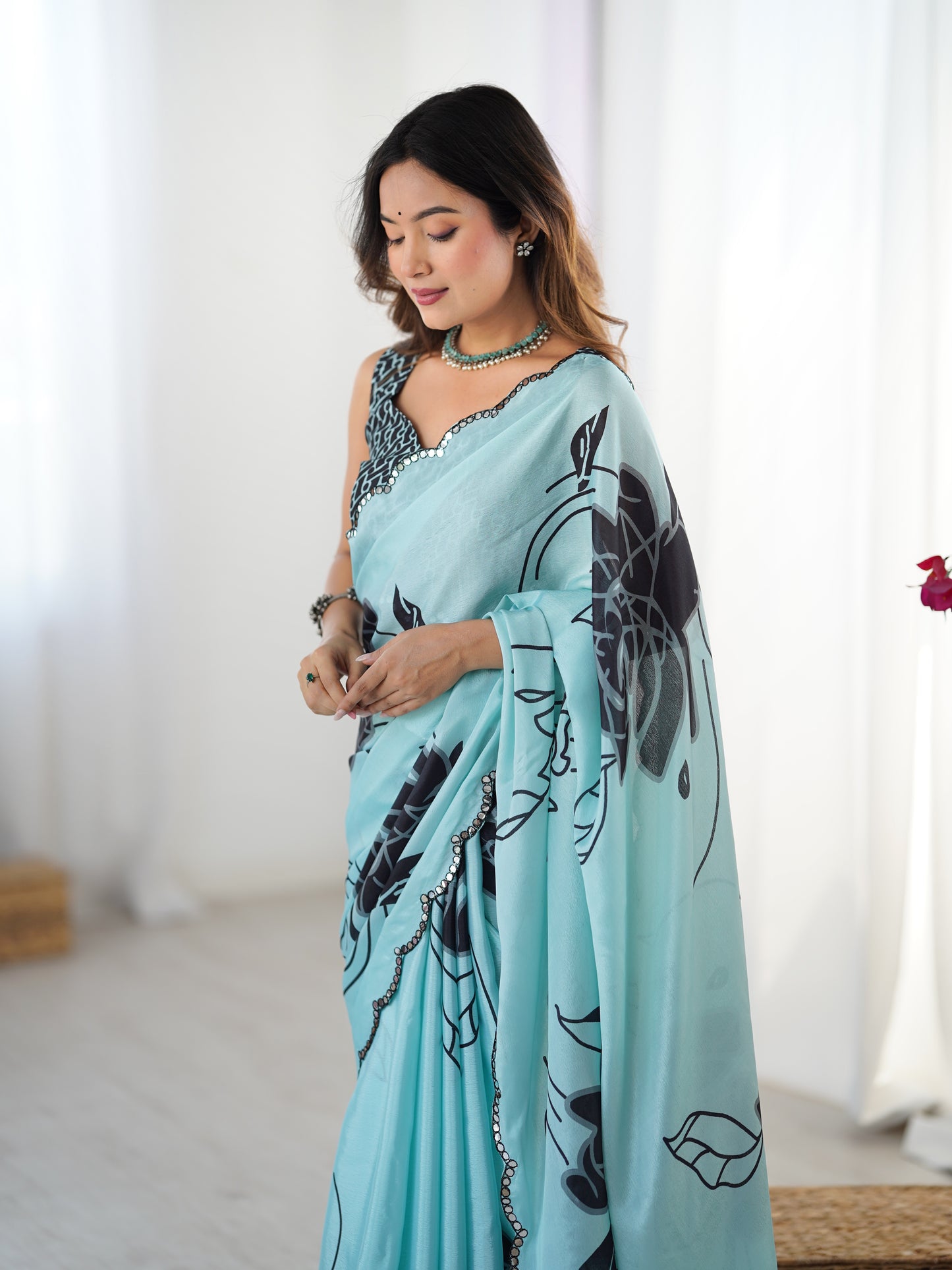 Heavy Chinnon  Saree With Unstitched Blouse DVS-43