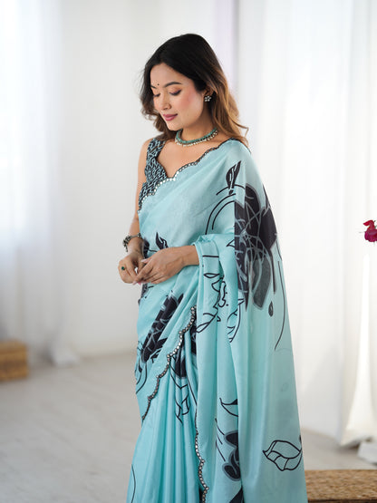 Heavy Chinnon  Saree With Unstitched Blouse DVS-43