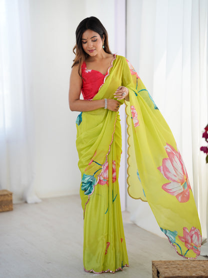 Heavy Chinnon  Saree With Unstitched Blouse DVS-44