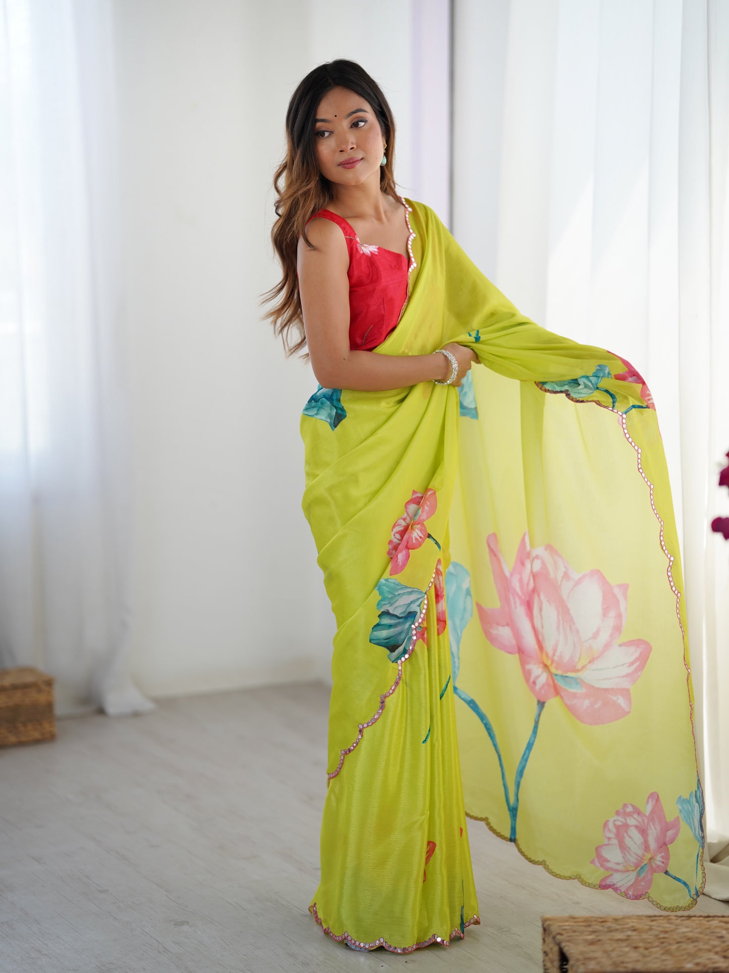 Heavy Chinnon  Saree With Unstitched Blouse DVS-44